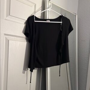 No Boundaries Black Asymmetrical Tie Front Cardigan